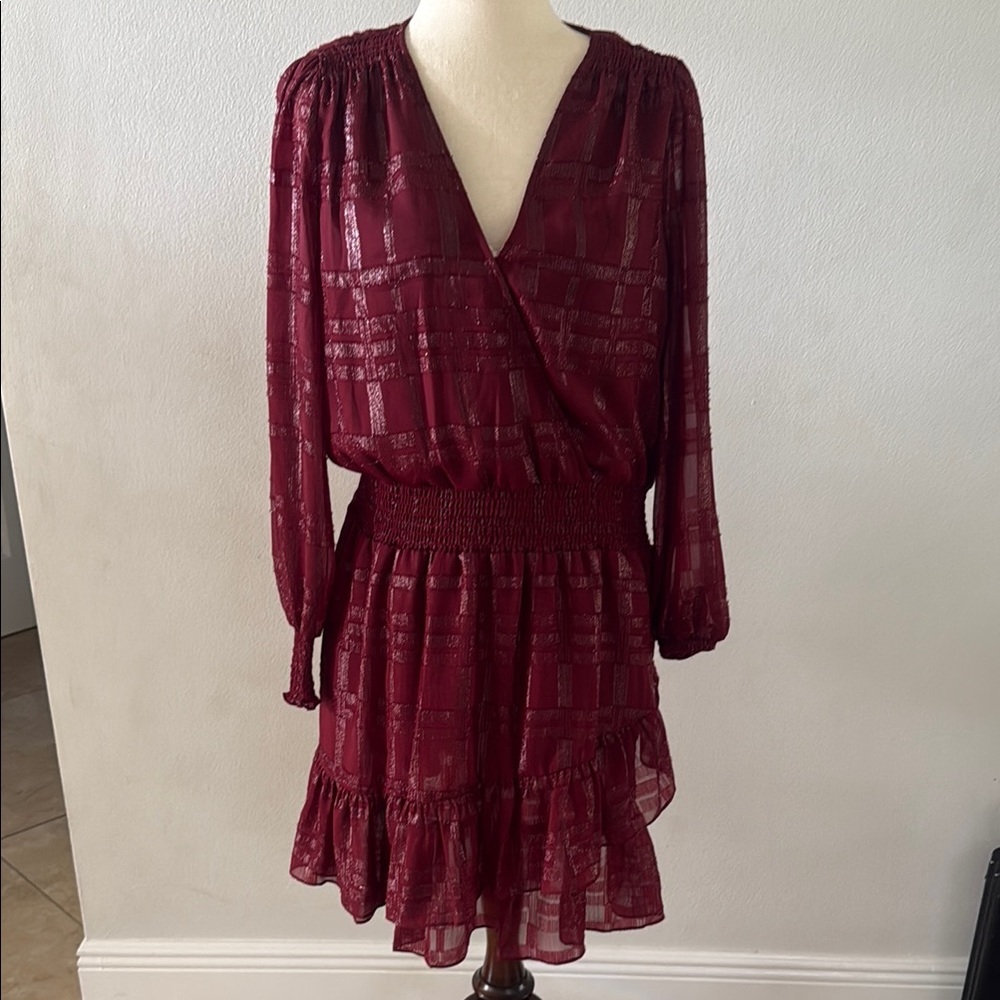 MICHAEL Michael Kors Red Wrap Tiered Long Sleeve Dress XL